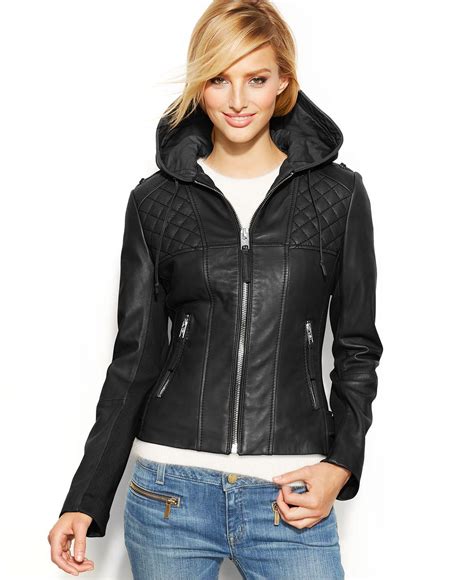 michael kors black leather hooded jacket|Michael Kors jacket puffer.